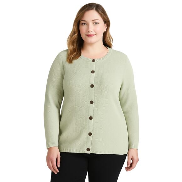CJ Banks Light Green Button-Front Knit Cardigan – Women’s 1X - Picture 1 of 6